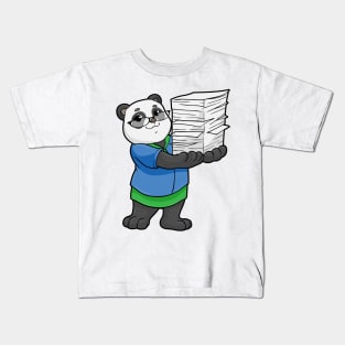 Panda as Secretary with Glasses and Stack of Paper Kids T-Shirt